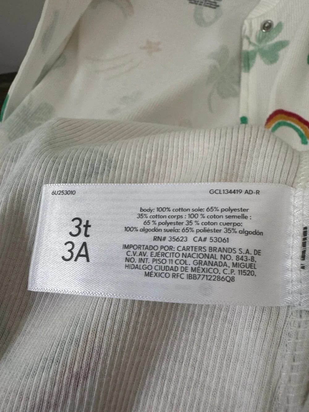 🌈☘️ NWT Carter’s 100% Cotton Shamrock Footie Sleeper 3T - Picture 7 of 7
